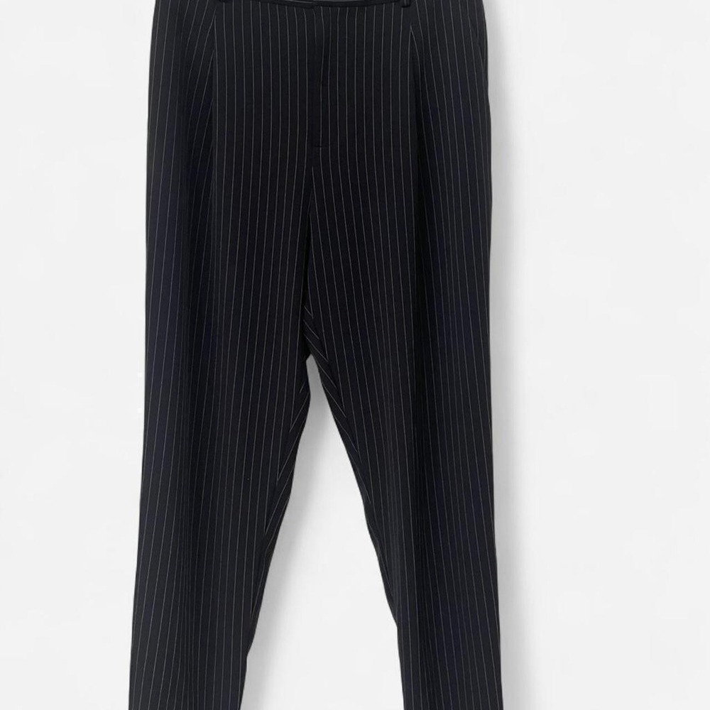 Uniqlo Women's Medium Navy Pinstripe Stretch Waist Office Trousers Pants Formal